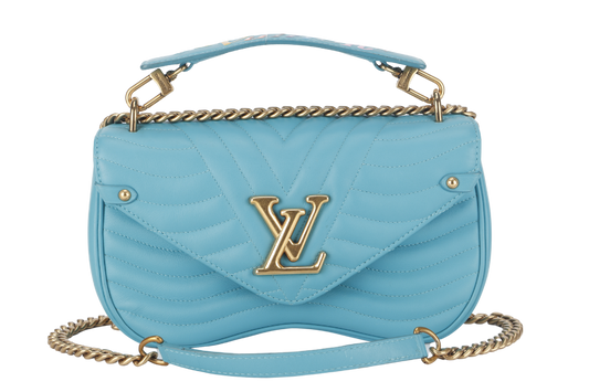 LOUIS VUITTON NEW WAVE CHAIN BAG MM ( ) BLUE CALFSKIN GOLD HARDWARE NO DUST COVER
