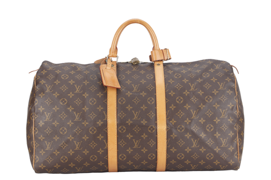 LOUIS VUITTON KEEPALL 55 ( ) BROWN MONOGRAM CANVAS GOLD HARDWARE NO DUST COVER Handbag
