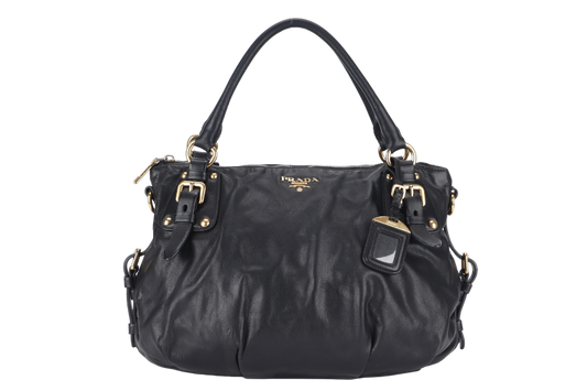 PRADA SATCHEL BAG (BR4281) WITH STRAPS BLACK CALFSKIN NO DUST COVER