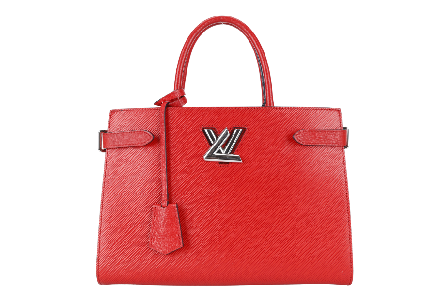 LOUIS VUITTON RED EPI LEATHER TWIST TOTE BAG SILVER HARDWARE WITH DUST COVER AND BOX