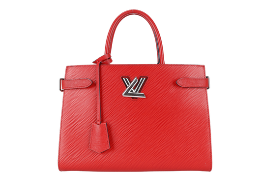 LOUIS VUITTON RED EPI LEATHER TWIST TOTE BAG SILVER HARDWARE WITH DUST COVER AND BOX