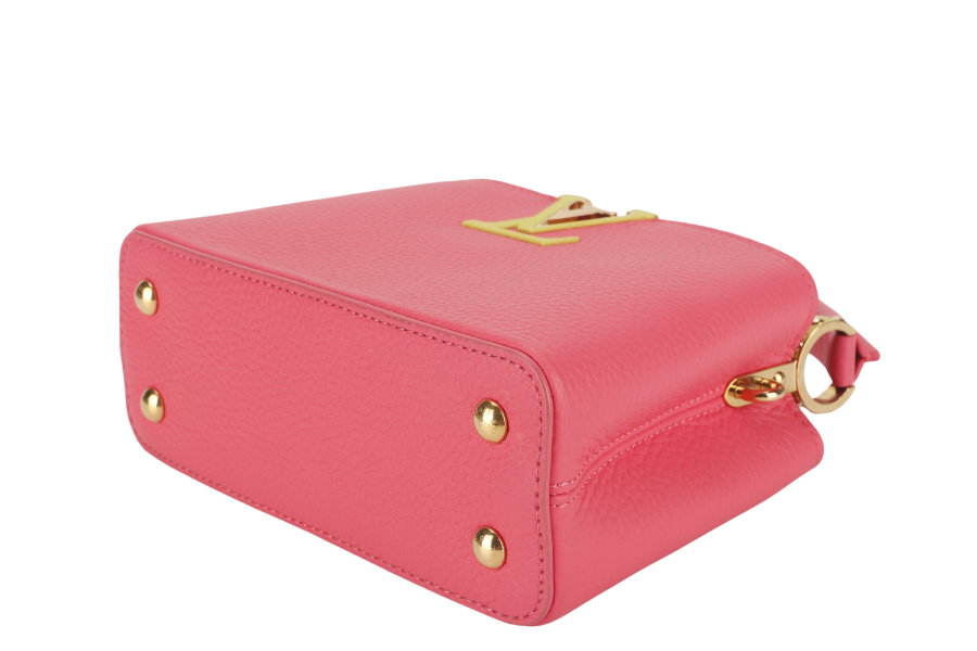 LOUIS VUITTON MINI CAPUCINES ( ) PINK-LIME TAURILLON LEATHER GOLD HARDWARE MICROCHIP WITH STRAP, DUST COVER AND BOX Handbag
