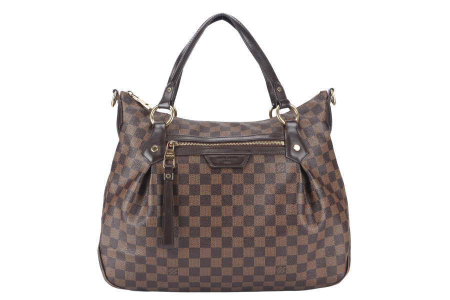 LOUIS VUITTON EVORA DAMIER EBENE CANVAS GOLD HARDWARE WITH STRAPS AND DUST COVER Handbag
