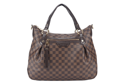 LOUIS VUITTON EVORA DAMIER EBENE CANVAS GOLD HARDWARE WITH STRAPS AND DUST COVER Handbag
