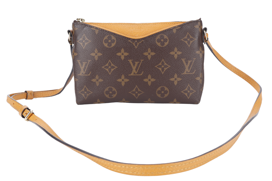 LOUIS VUITTON PALLAS CLUCTH BB MONOGRAM CANVAS WITH YELLOW MUSTARD LEATHER GOLD HARDWARE NO DUST COVER Handbag