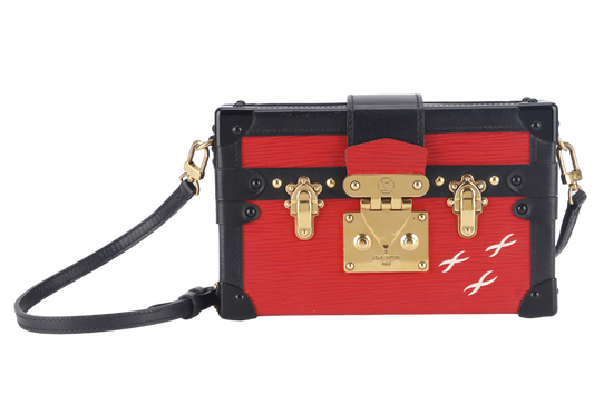 LOUIS VUITTON PETITE MALLE ( ) ROUGE, BLACK EPI LEATHER SHOULDER BAG GOLD HARDWARE WITH DUST COVER AND BOX