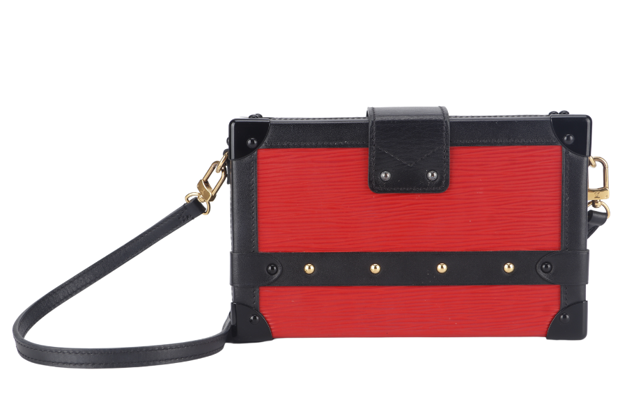 LOUIS VUITTON PETITE MALLE ( ) ROUGE, BLACK EPI LEATHER SHOULDER BAG GOLD HARDWARE WITH DUST COVER AND BOX