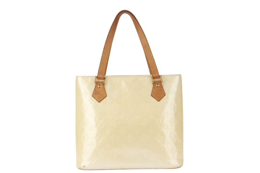 LOUIS VUITTON HOUSTON TOTE BAG ( ) IVORY PERLE VERNIS LEATHER GOLD HARDWARE WITH DUST COVER