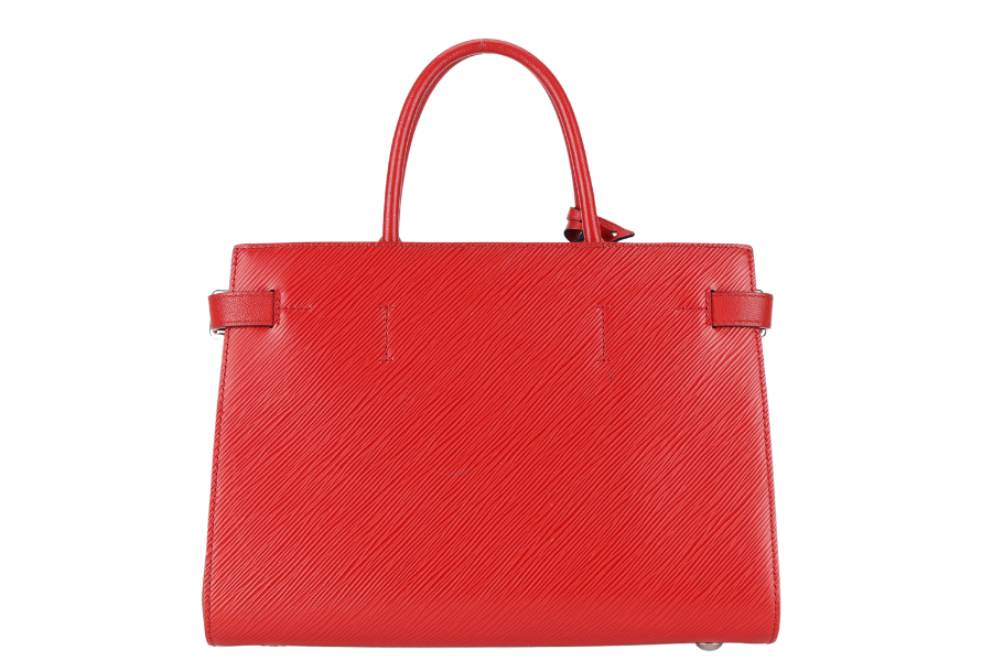 LOUIS VUITTON RED EPI LEATHER TWIST TOTE BAG SILVER HARDWARE WITH DUST COVER AND BOX