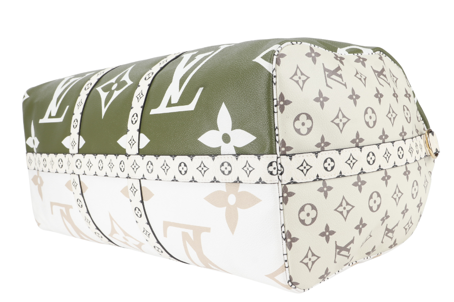 LOUIS VUITTON KEEPALL BANDOULIERE 50 ( ) KHAKI BEIGE GIANT MONOGRAM GOLD HARDWARE WITH STRAPS, PADLOCK, KEYS, DUST COVER AND BOX Handbag