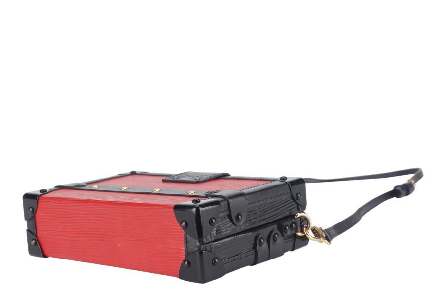 LOUIS VUITTON PETITE MALLE ( ) ROUGE, BLACK EPI LEATHER SHOULDER BAG GOLD HARDWARE WITH DUST COVER AND BOX
