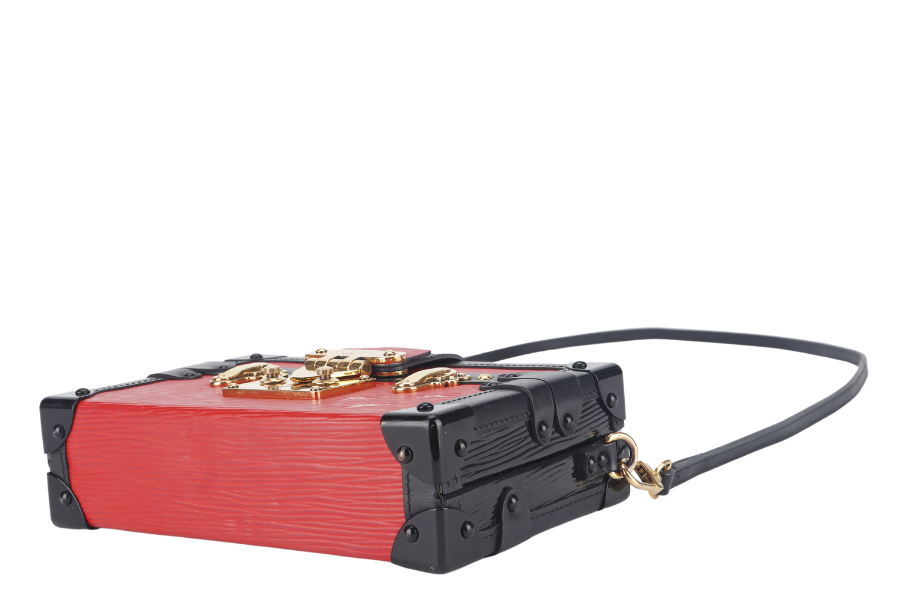 LOUIS VUITTON PETITE MALLE ( ) ROUGE, BLACK EPI LEATHER SHOULDER BAG GOLD HARDWARE WITH DUST COVER AND BOX