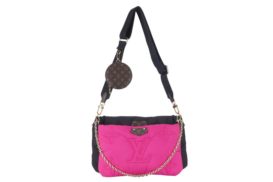 LOUIS VUITTON MAXI MULTI POCHETTE ( ) BLACK AND FUCHSIA NYLON PILLOW MONOGRAM WITH GOLD CHAIN, STRAP WITH DUST COVER Clutch
