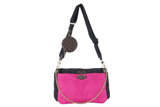 LOUIS VUITTON MAXI MULTI POCHETTE ( ) BLACK AND FUCHSIA NYLON PILLOW MONOGRAM WITH GOLD CHAIN, STRAP WITH DUST COVER Clutch