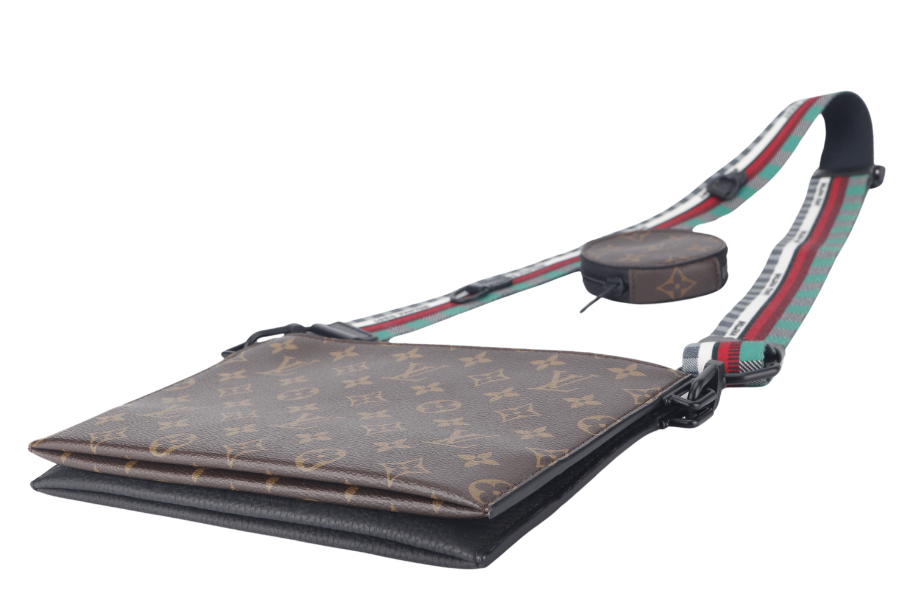 LOUIS VUITTON TRIO POUCH BAG ( ) MONOGARAM BLACK EMPREINTE WITH ROUND POUCH, STRAPS AND DUST COVER