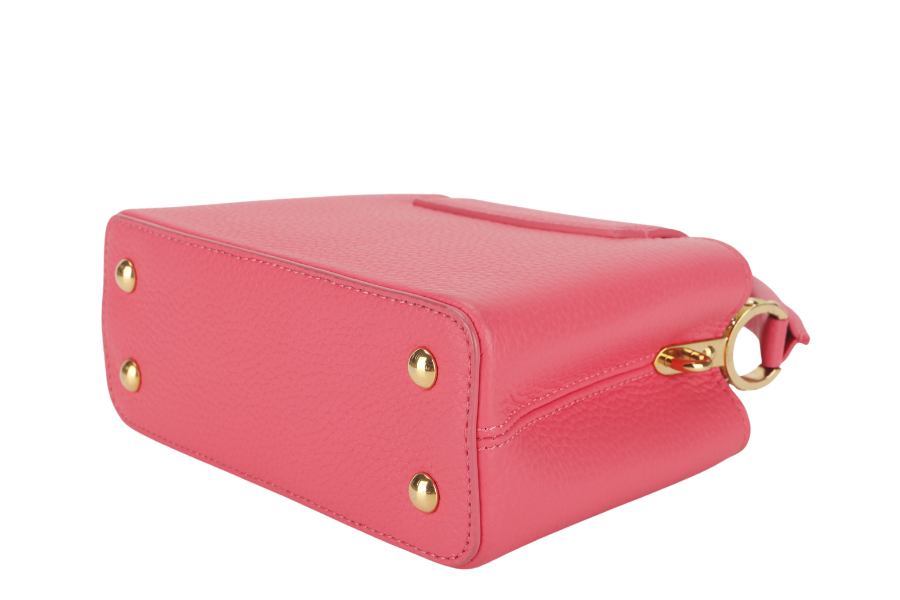 LOUIS VUITTON MINI CAPUCINES ( ) PINK-LIME TAURILLON LEATHER GOLD HARDWARE MICROCHIP WITH STRAP, DUST COVER AND BOX Handbag