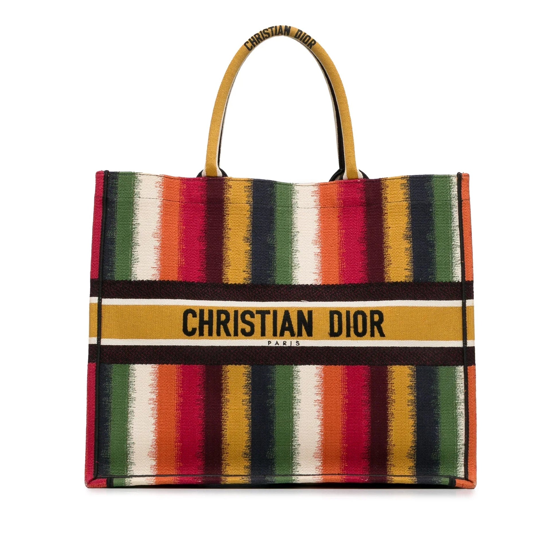 Yellow Dior Large Striped Book Tote