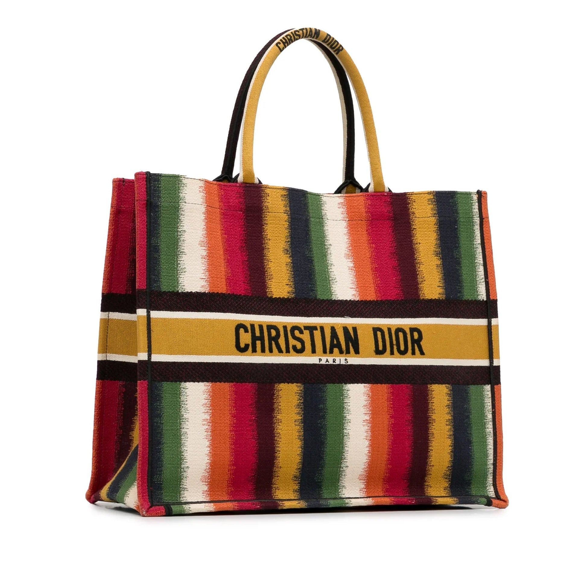 Yellow Dior Large Striped Book Tote