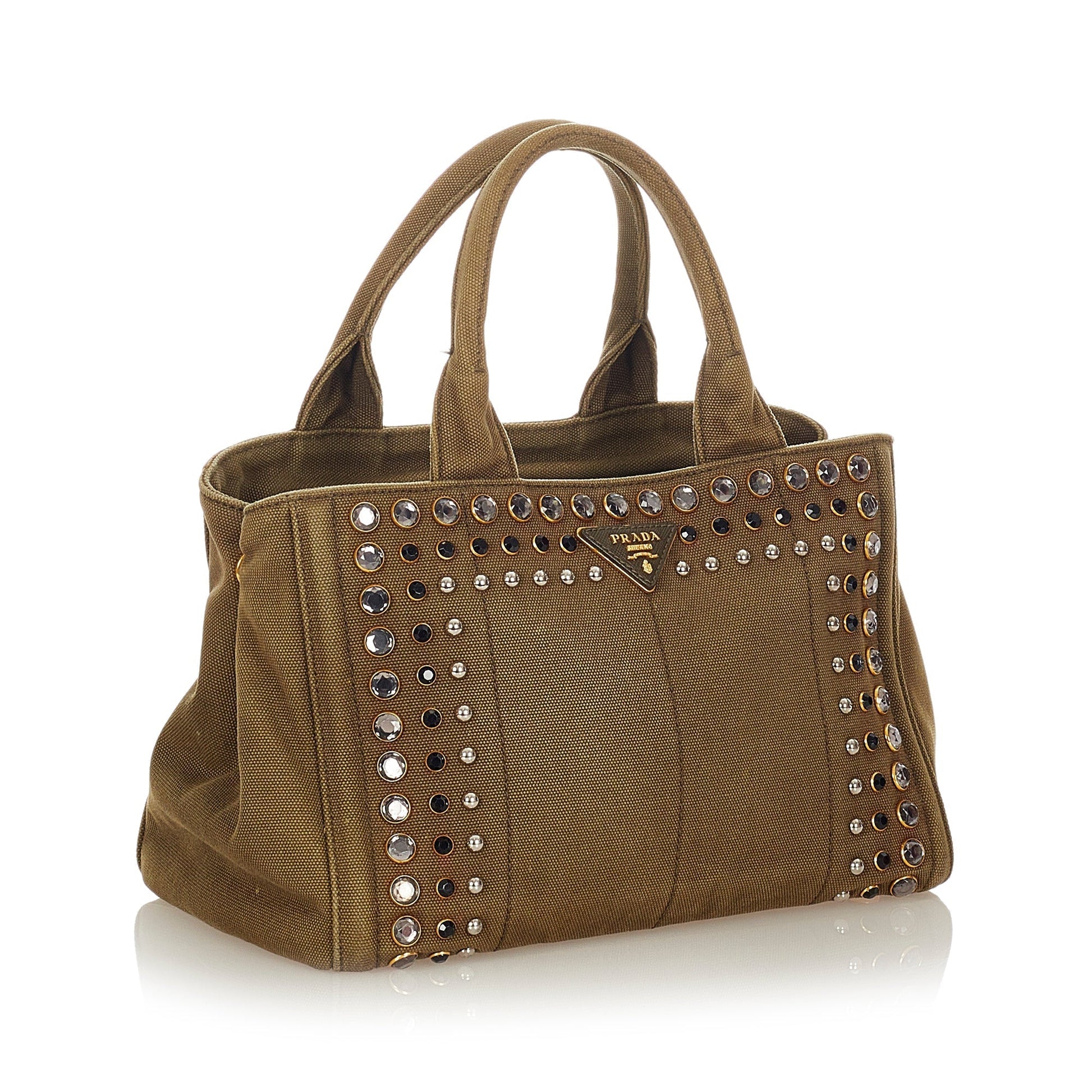 Prada Canapa Studded Canvas Satchel