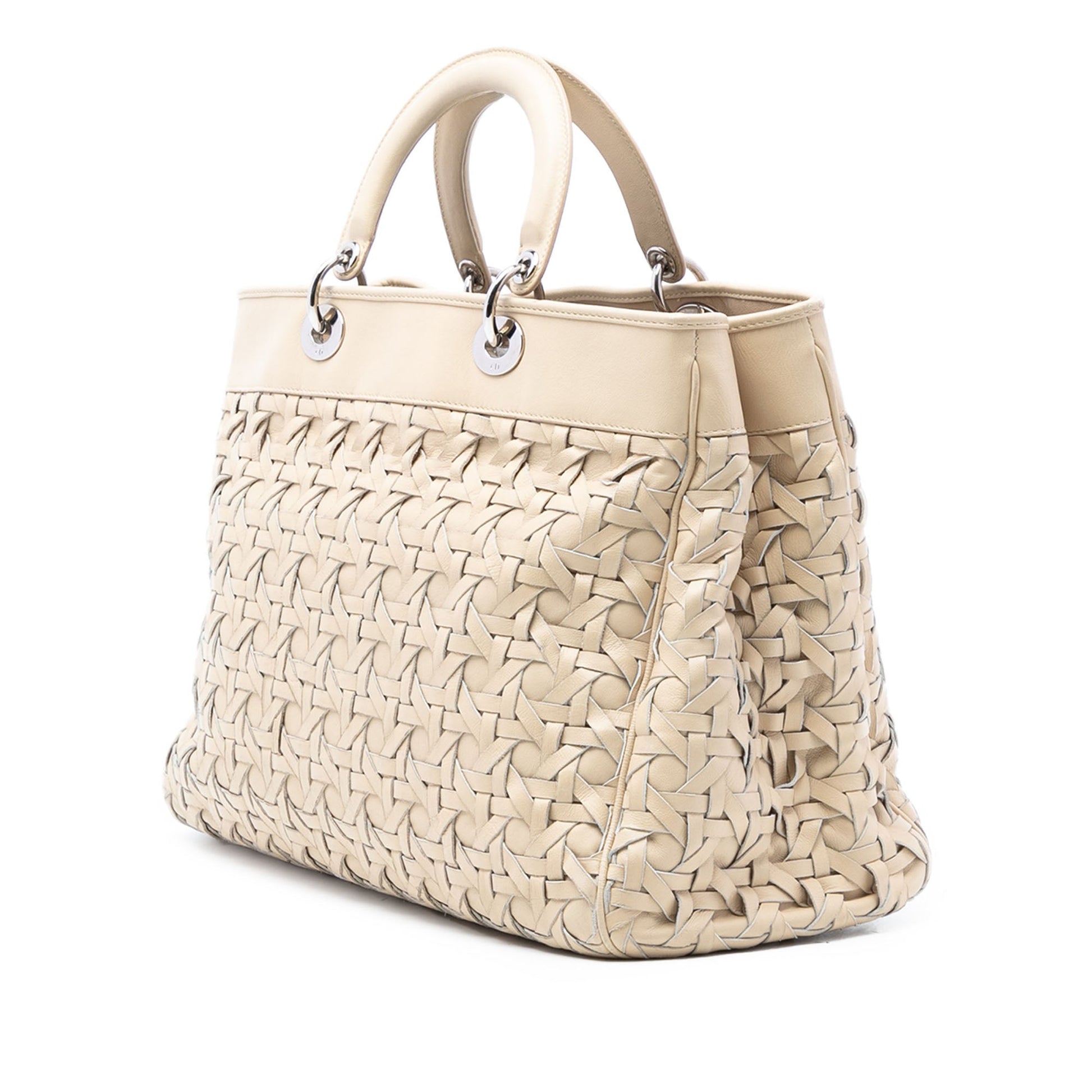 Beige Dior Woven Lambskin Lady Dior Avenue Tote Satchel