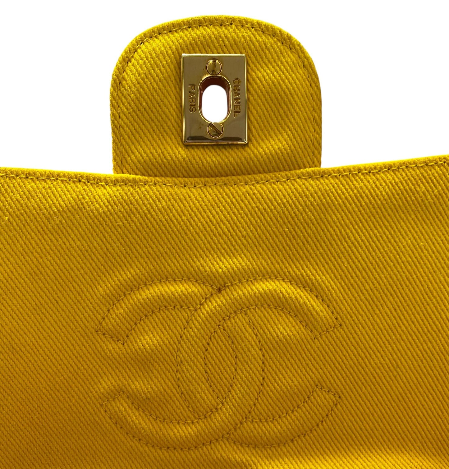Chanel 90 s Yellow Denim Medium Classic Flap Bag 24K Gold Hardware
