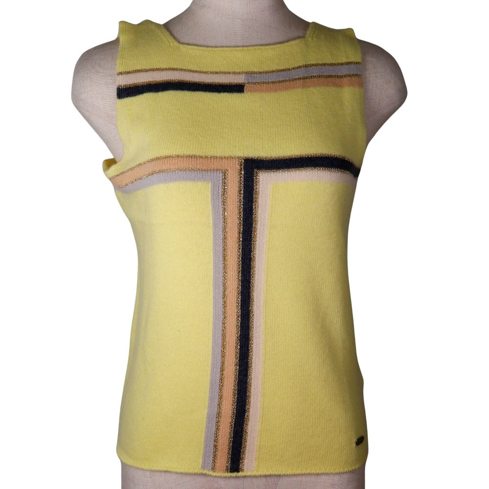 Chanel Sleeveless Knit Top Cashmere Rayon Polyester Classic Flap Tote