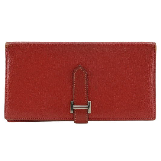 HERMES Bifold Wallet leather Red Beansufla