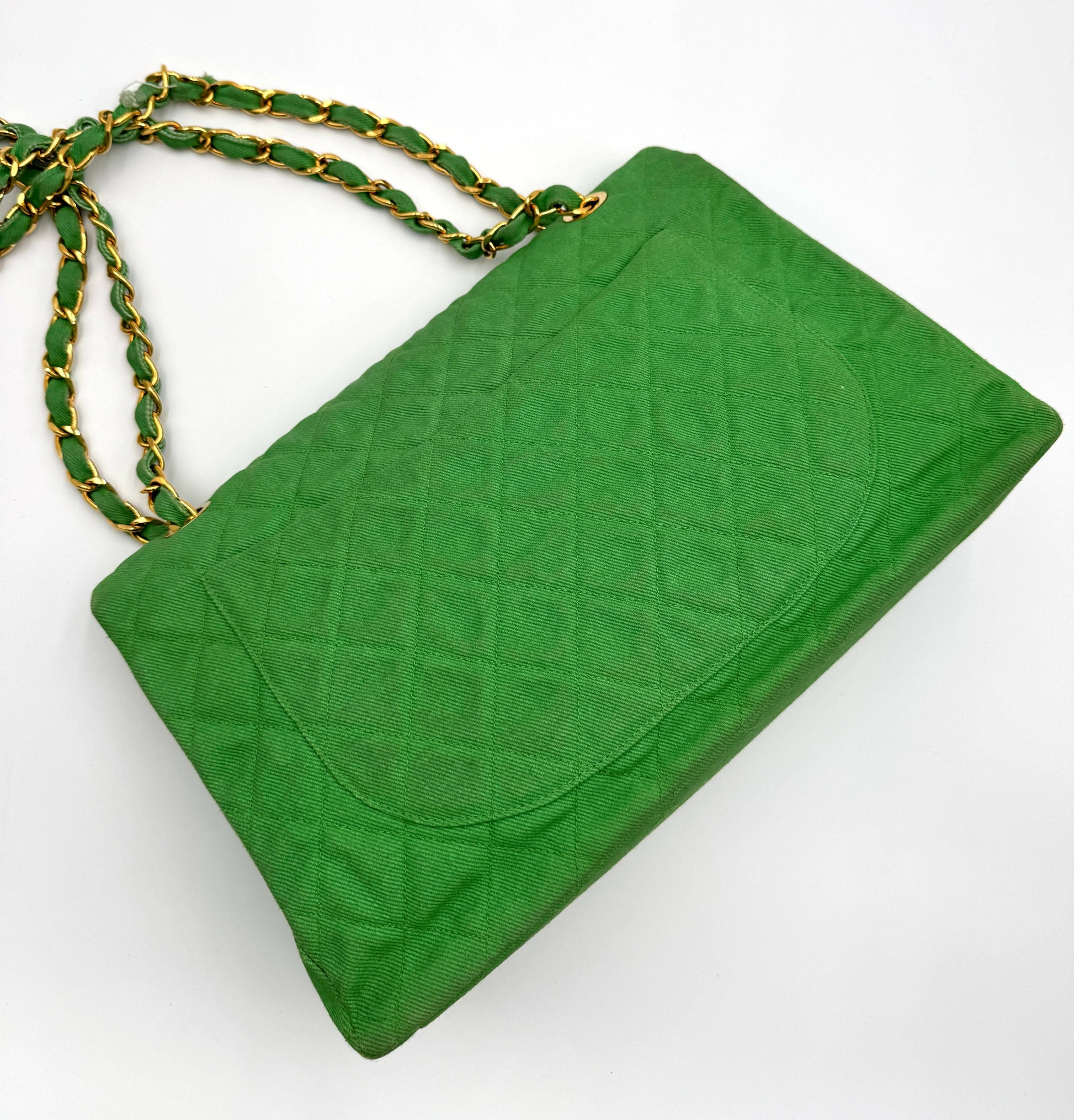 Chanel Green Denim Maxi Flap Bag