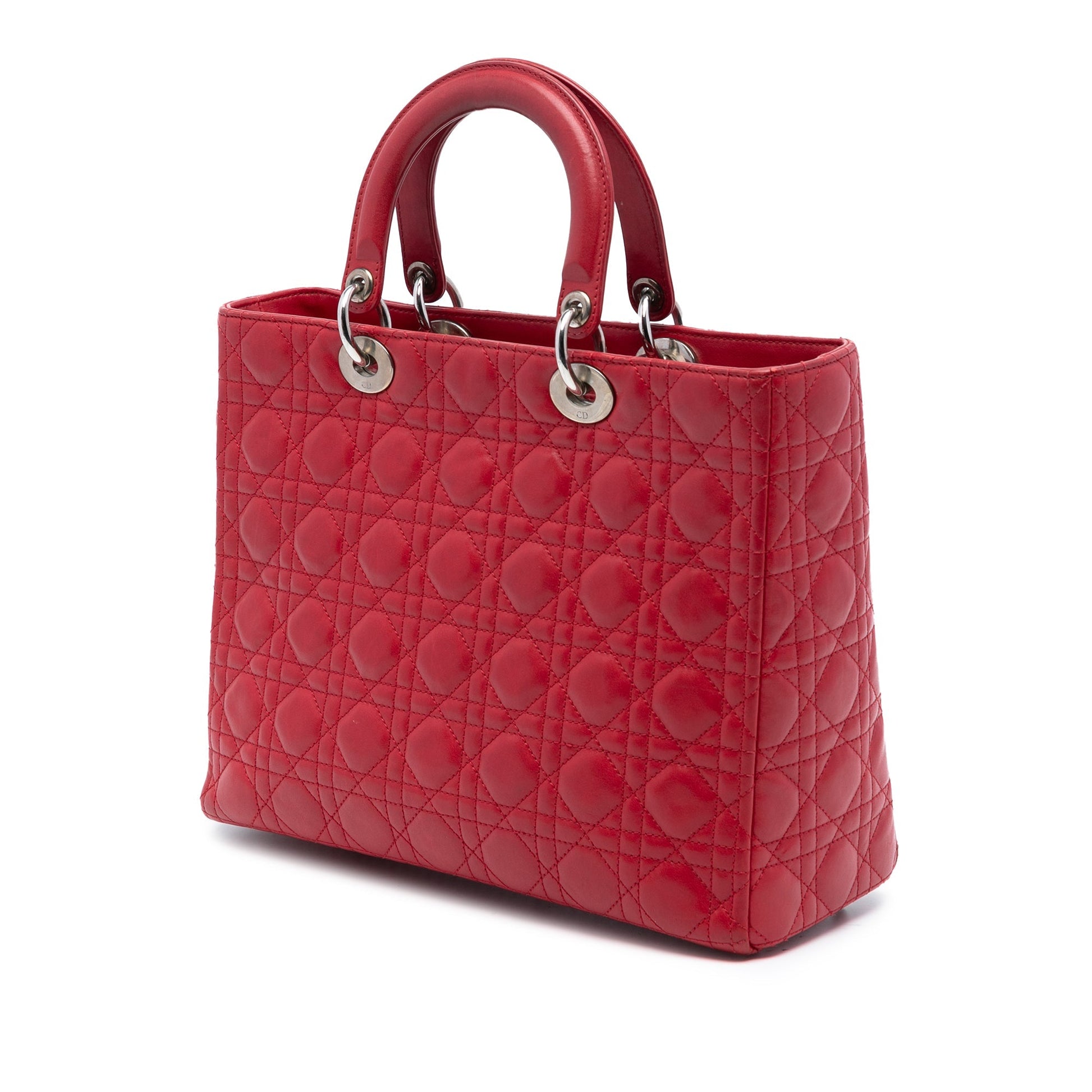 Red Dior Large Lambskin Cannage Lady Dior Satchel