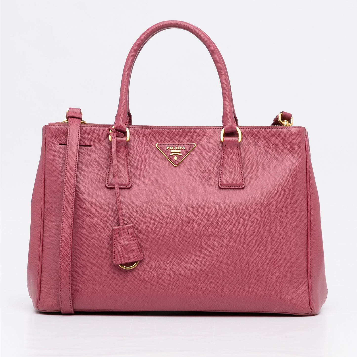 Prada Double Zip Galleria Pink Saffiano Luxury Handbag
