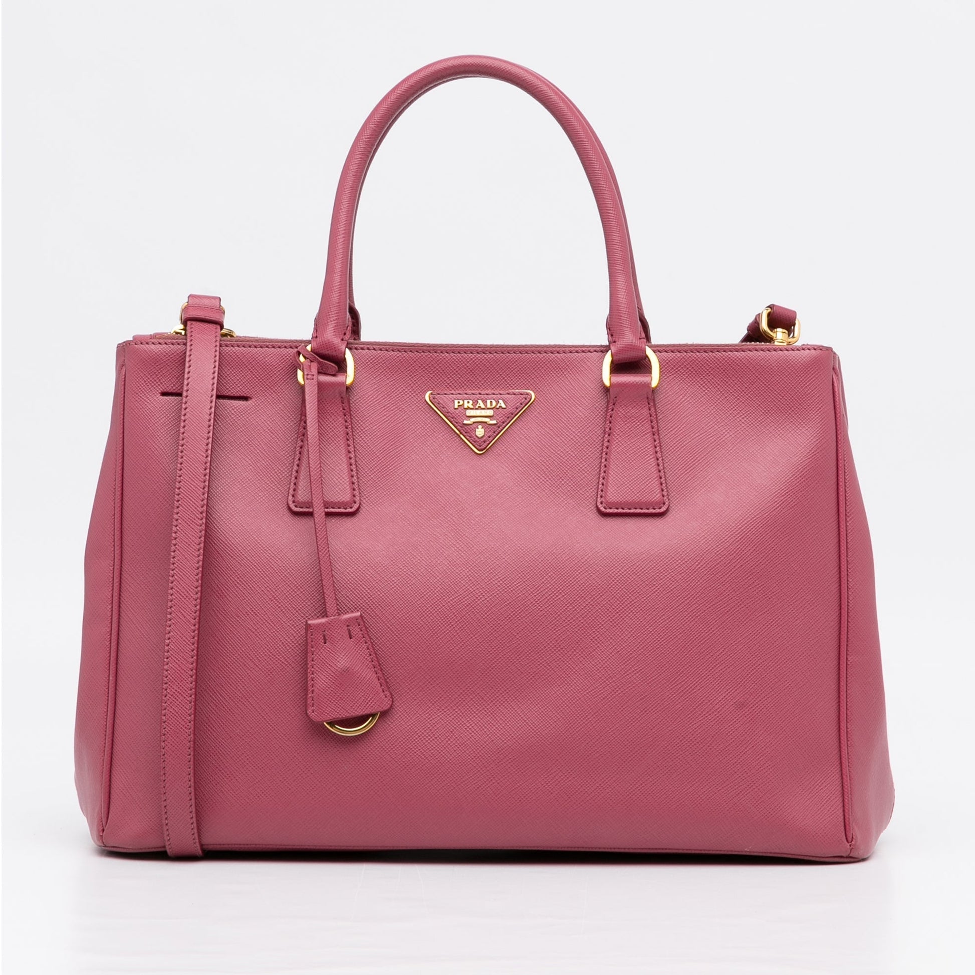 Prada Double Zip Galleria Pink Saffiano Luxury Handbag