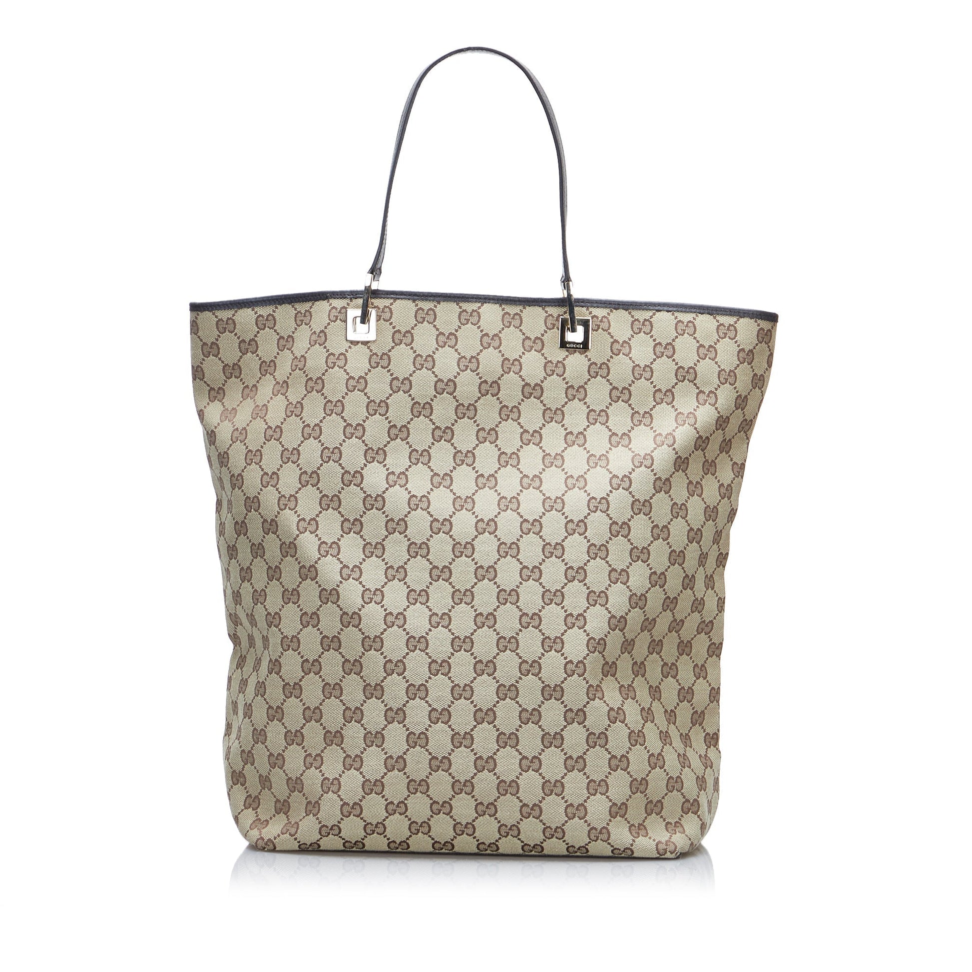 Gucci Brown Leather Canvas Tote Style 12