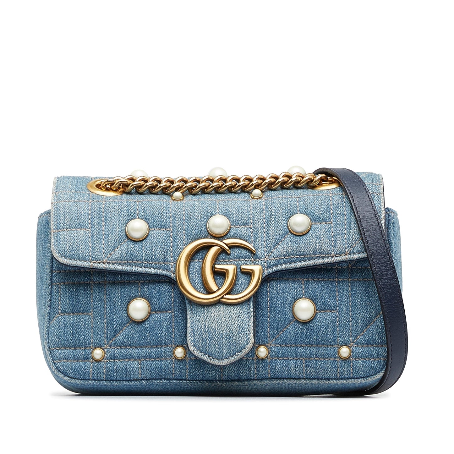 Gucci GG Marmont Blue Denim Quilted Shoulder Bag