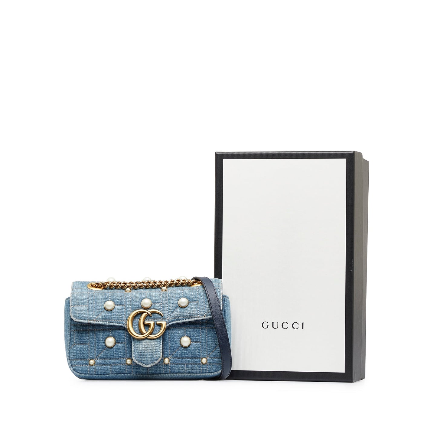 Gucci GG Marmont Blue Denim Quilted Shoulder Bag