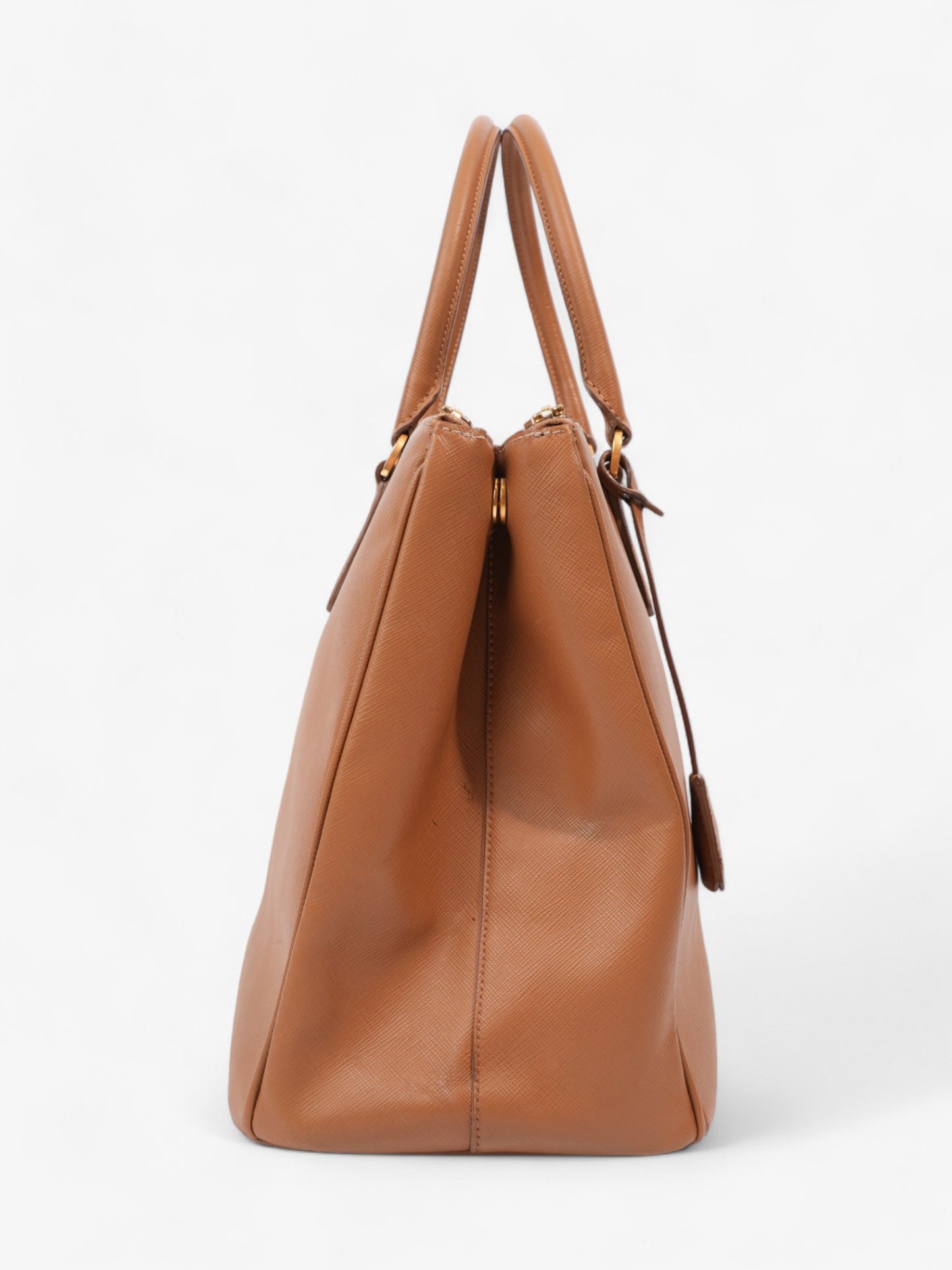 Prada Galleria Double Zip Caramel Brown Saffiano Leather