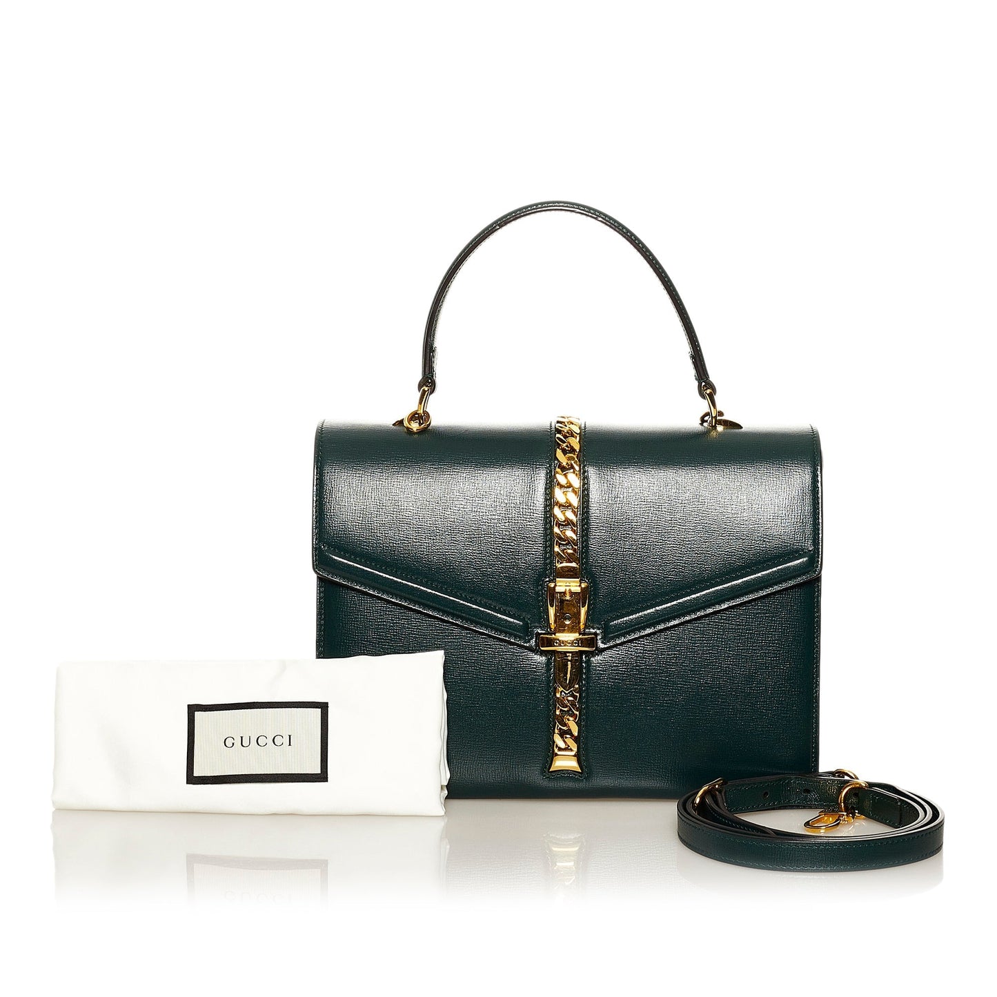 Gucci Sylvie Green Leather Chain Crossbody