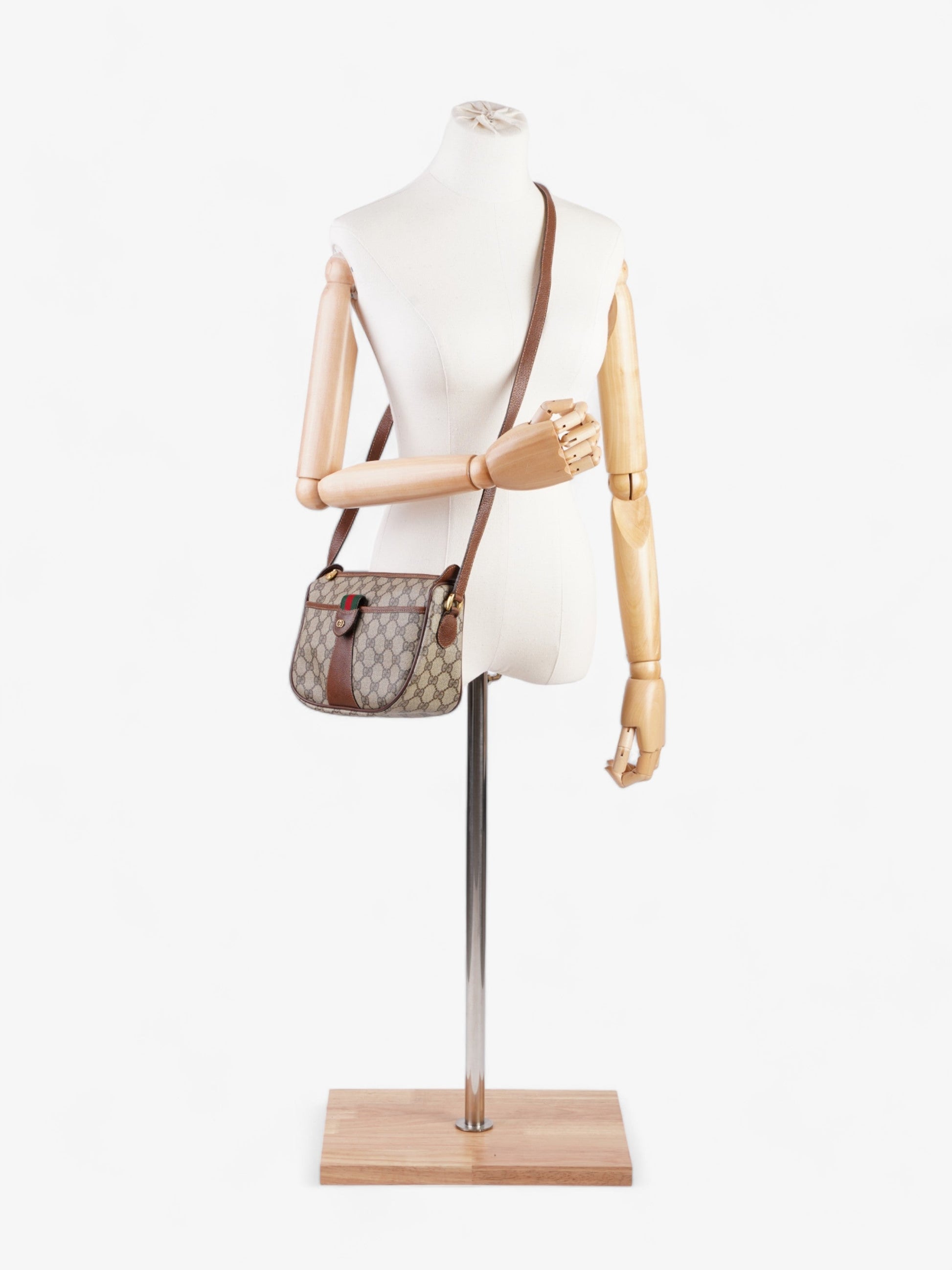 Gucci Old Gucci Sherry Line PVC & leather Shoulder bag Brown 001?58?6177 Supreme Print Coated Canvas