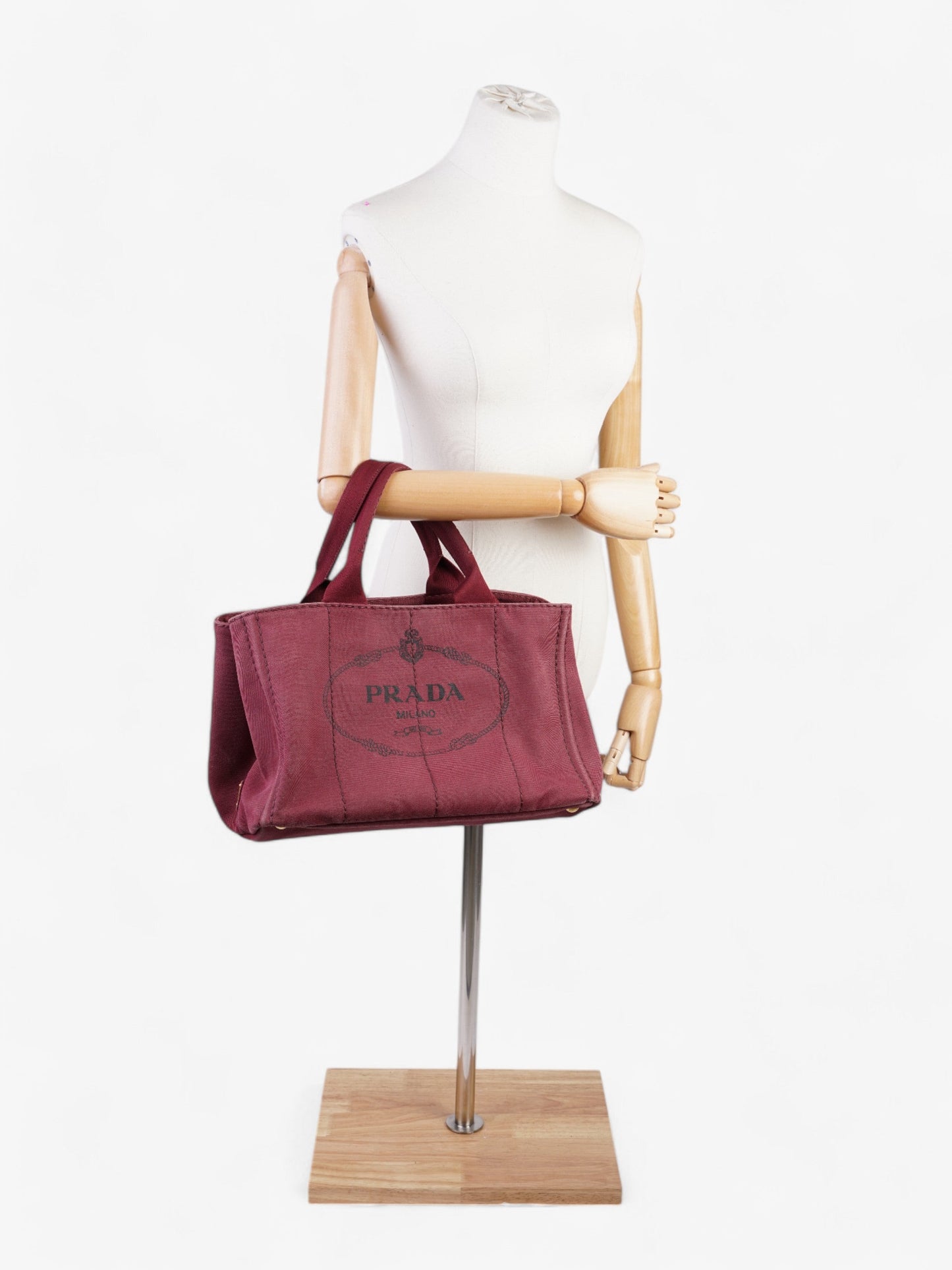 Prada Canapa 2 Way Handbag Bordeaux Cotton