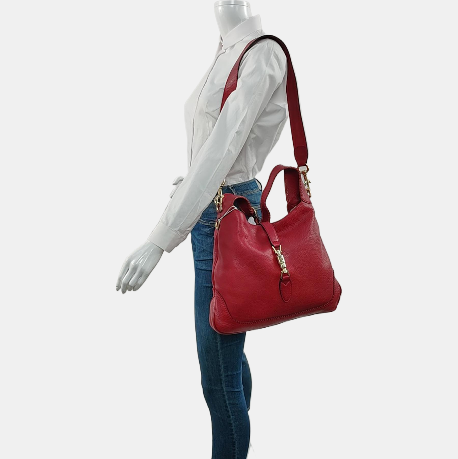 Gucci Jackie Medium Red Calfskin Leather Crossbody Bag
