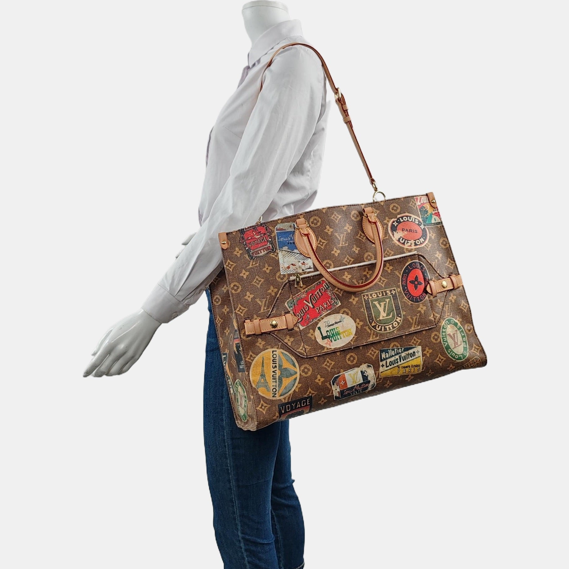 Louis Vuitton OnTheGo Large Hotel Labels Brown Monogram Crossbody Toteo
