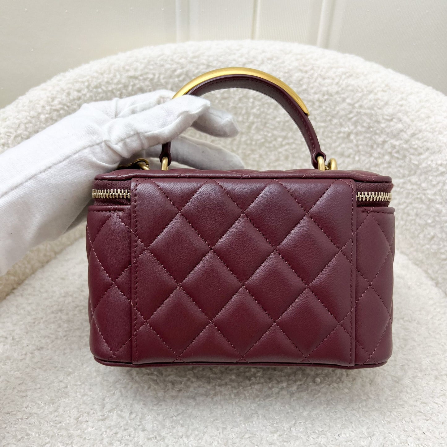 Chanel Top Handle Small Vanity in Burgundy Lambskin and AGHW Handbag