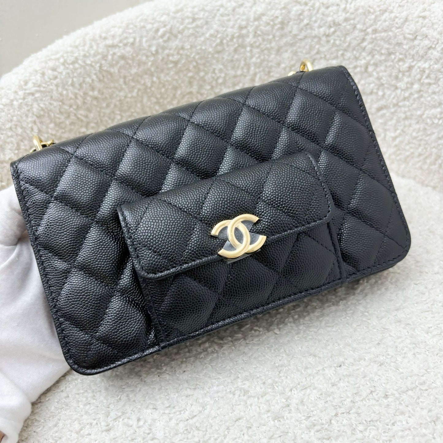 Chanel 22A Seasonal Wallet on Chain WOC in Black Caviar and GHW Crossbody