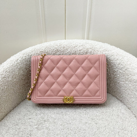 Chanel Boy Wallet on Chain WOC in Light Pink Caviar and AGHW Crossbody