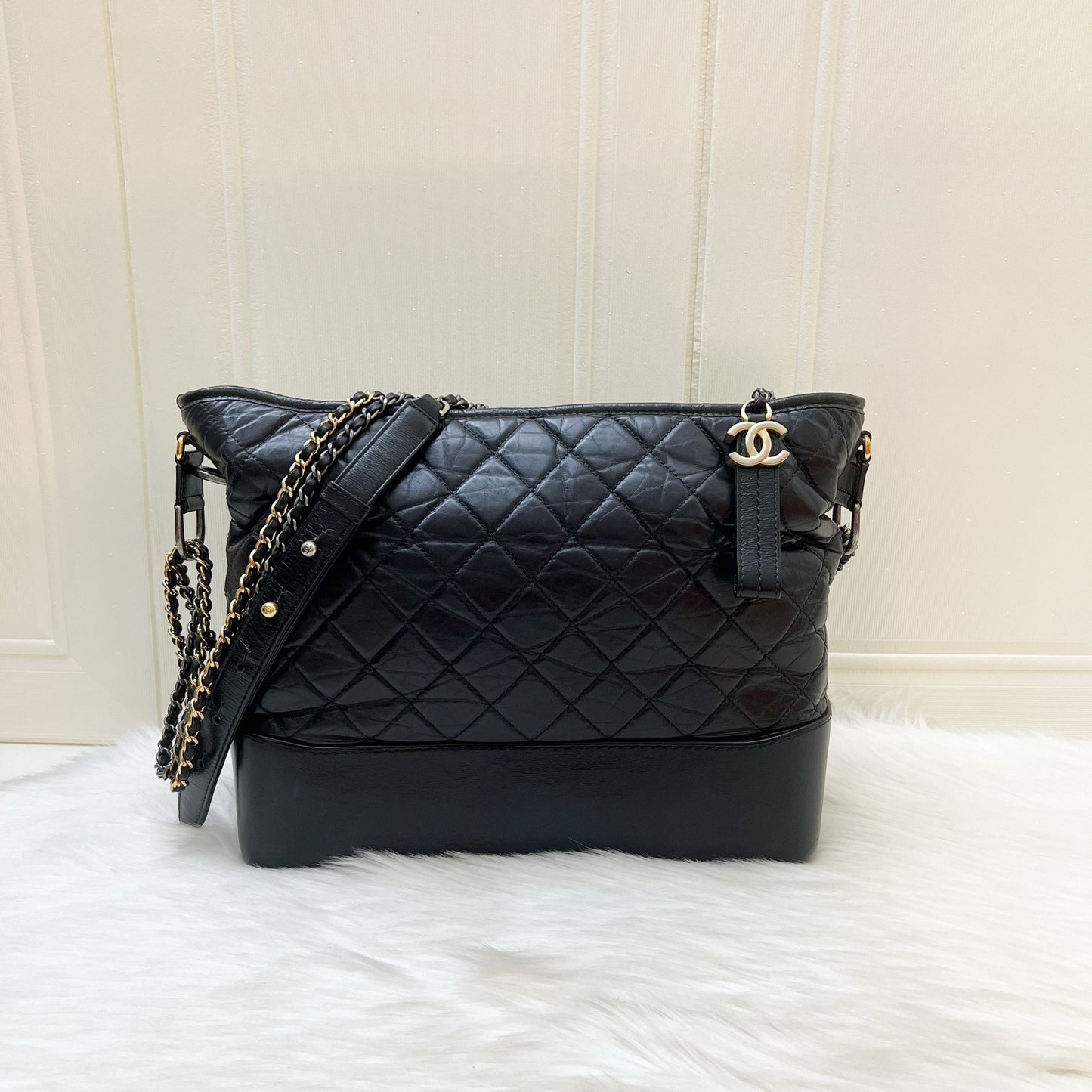 Chanel Large Gabrielle Hobo in Black Distressed Calfskin and 3 Tone HW Shoulder Bag