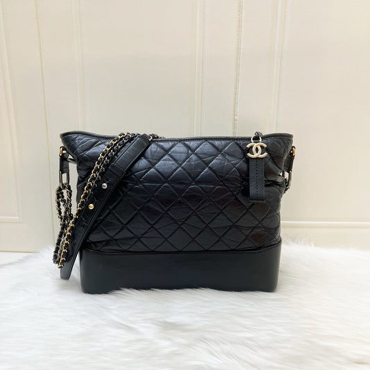 Chanel Large Gabrielle Hobo in Black Distressed Calfskin and 3 Tone HW Shoulder Bag