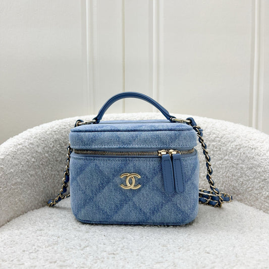 Chanel 22B Cheer for Chanel Vanity Case with Top Handle in Light Blue Fabric and AGHW Handbag