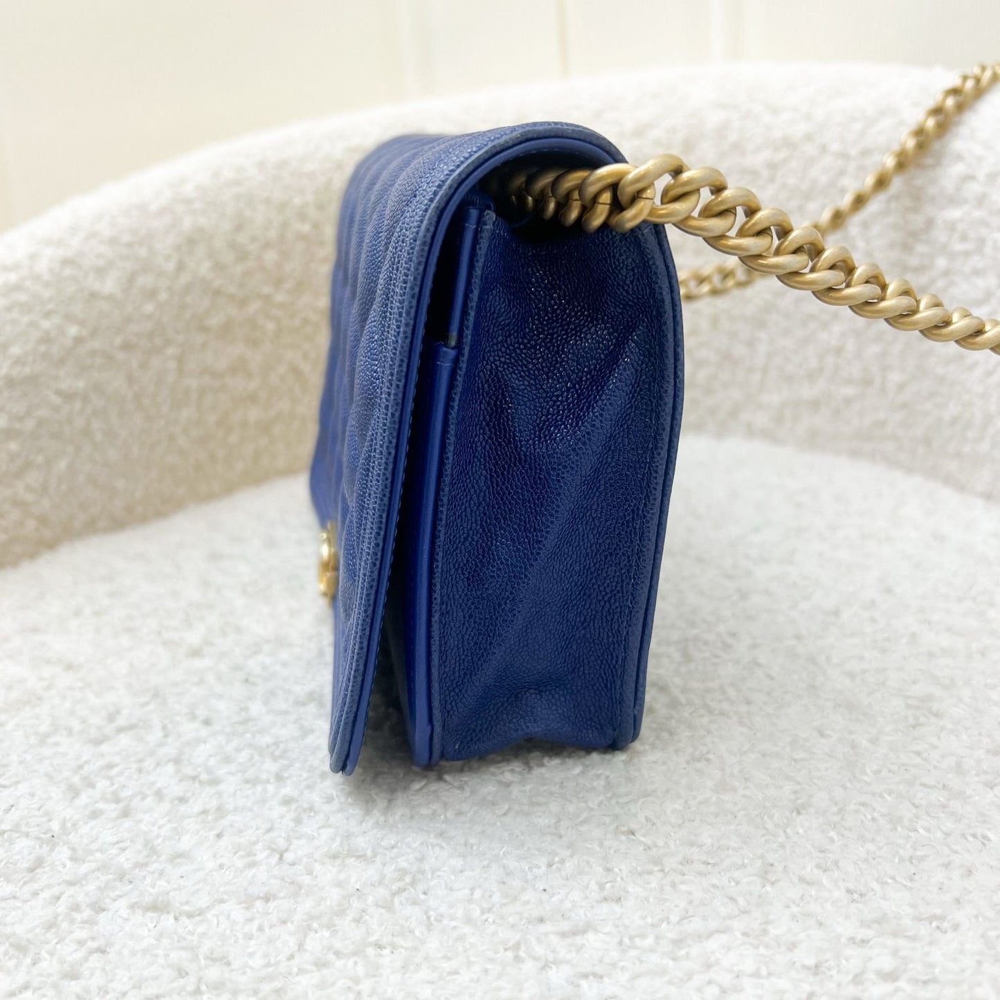 Chanel Boy Wallet on Chain WOC in Blue Caviar and AGHW Crossbody