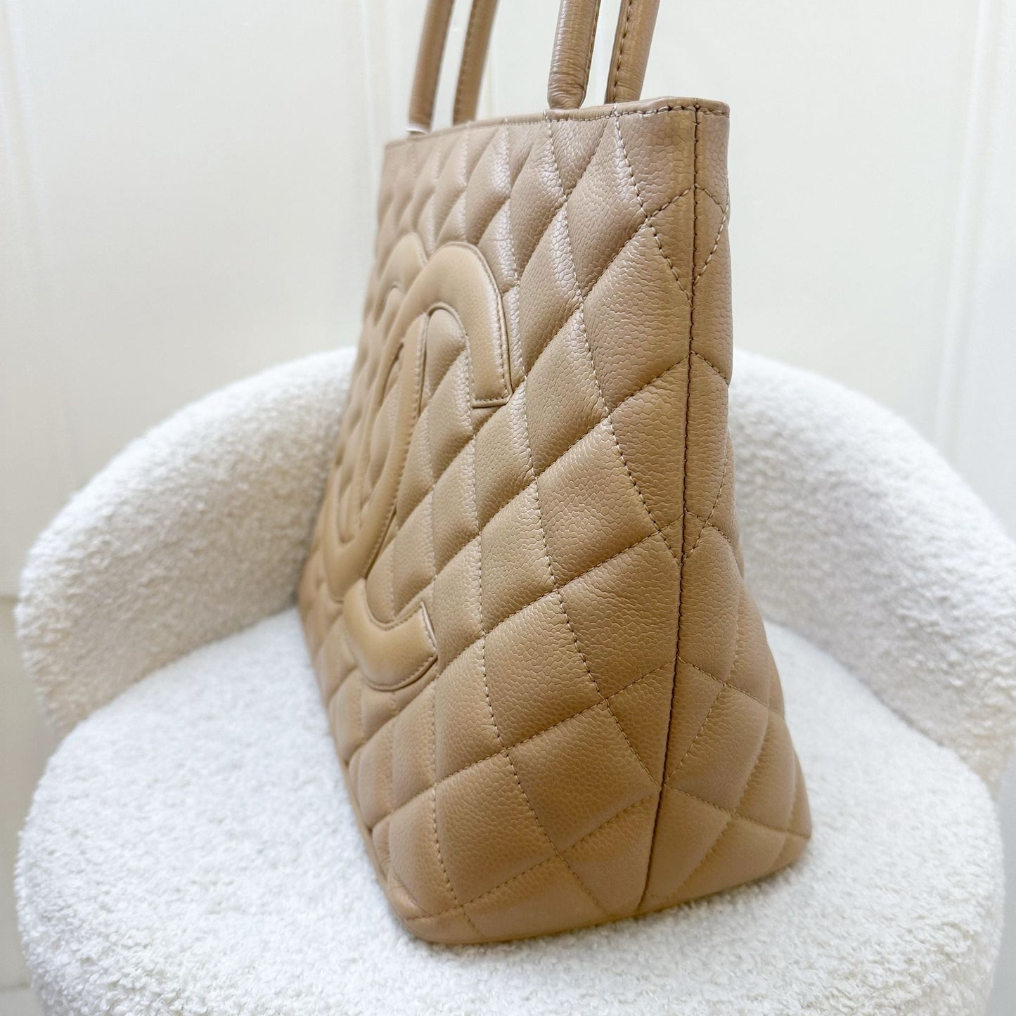 Chanel Medallion Tote in Milk Tea Beige Caviar and GHW