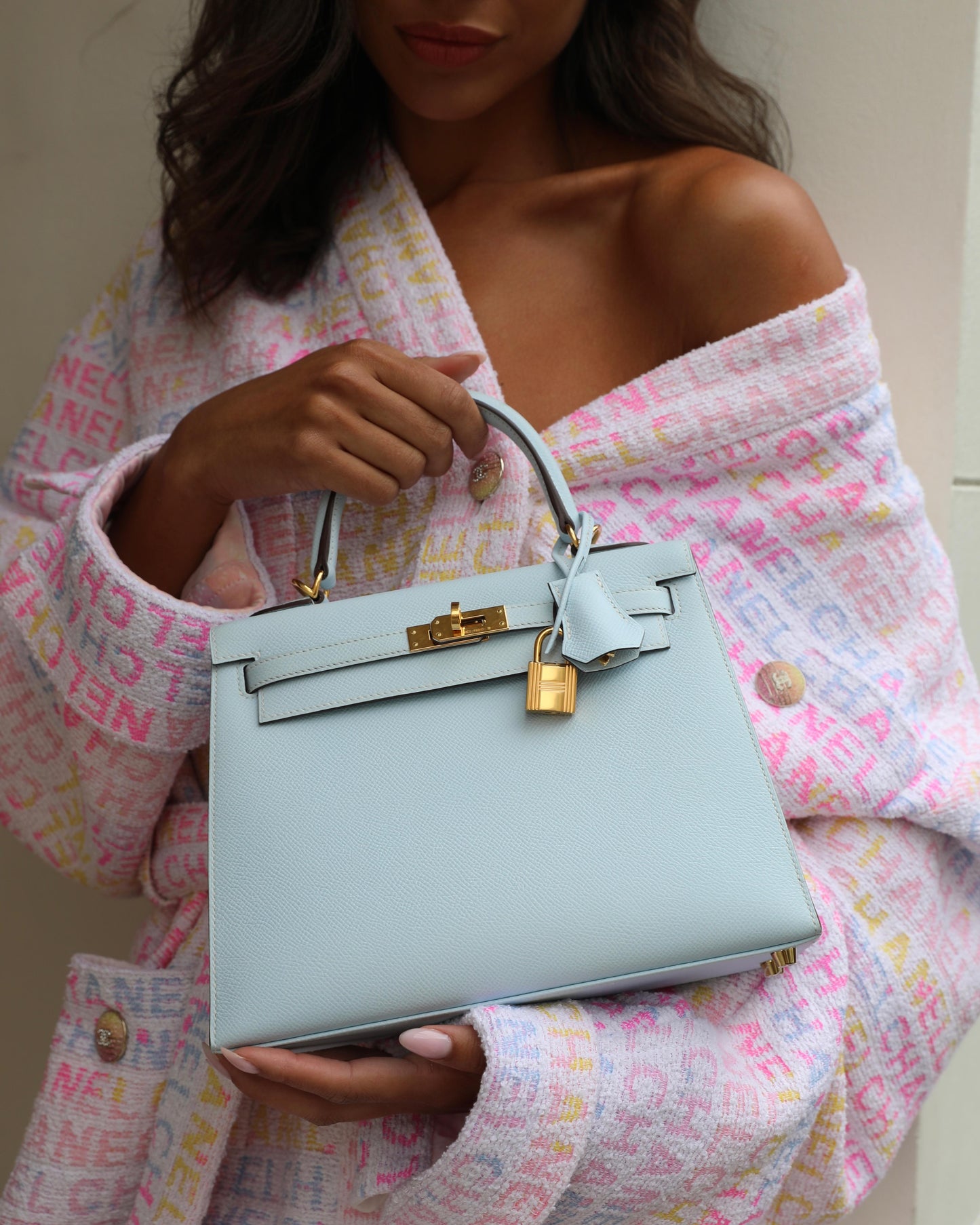 Hermes Kelly 25 Sellier Bag in Bleu Brume Epsom Leather with Gold Hardware