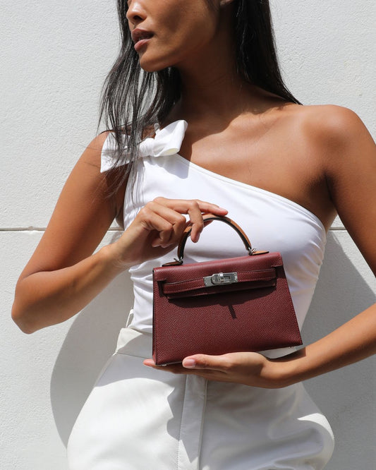 *SUPER RARE* Hermes Mini Kelly II Tricolour 20 Bag In Rouge H, Gold, and Bai Brun Epsom Leather with Palladium Hardware